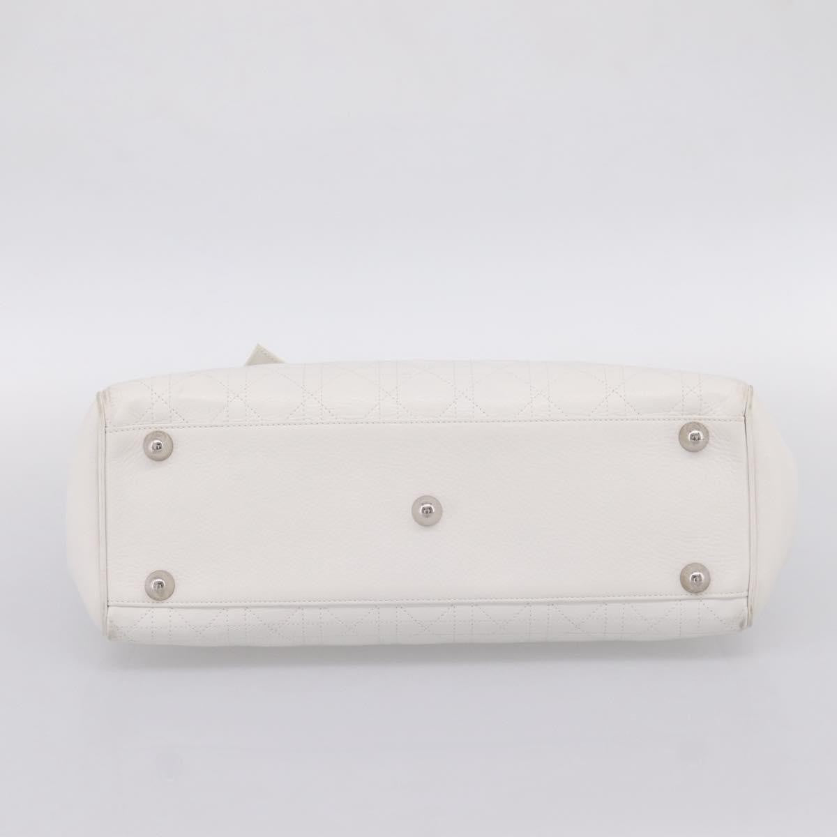 Christian Dior D Buckle Tote Cannage Stitch Leather, White, Leather, Tote Bag