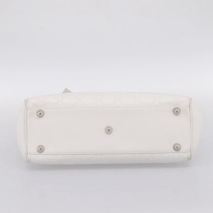 Christian Dior D Buckle Tote Cannage Stitch Leather, White, Leather, Tote Bag