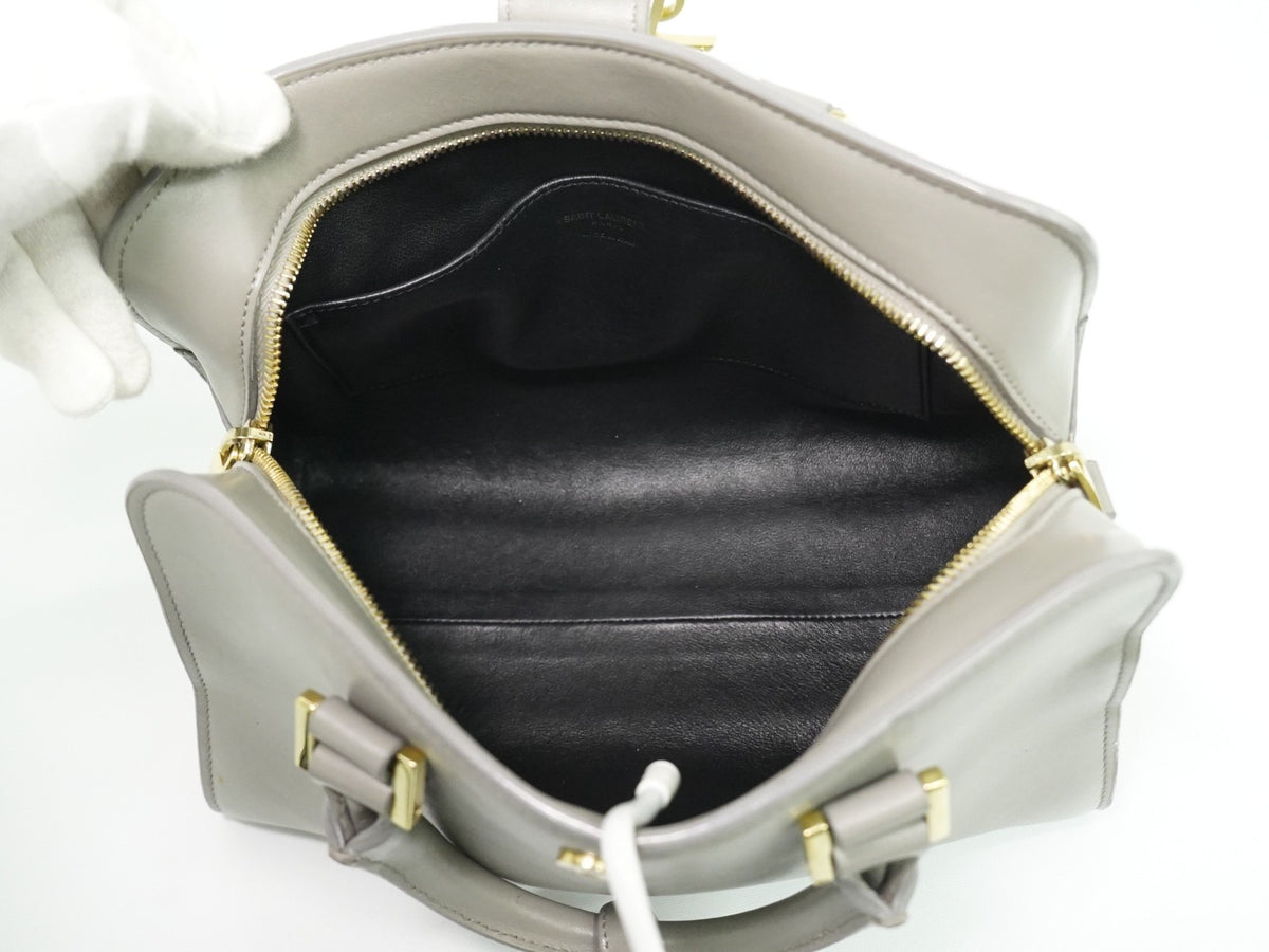 Saint Laurent Monogram Cabas Leather, Gray, Leather, Tote Bag