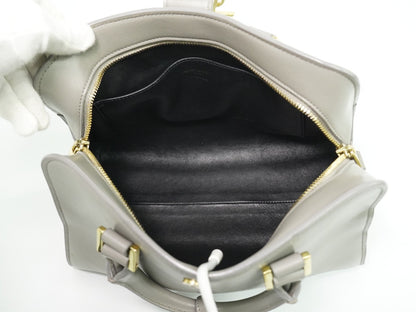 Saint Laurent Monogram Cabas Leather, Gray, Leather, Tote Bag