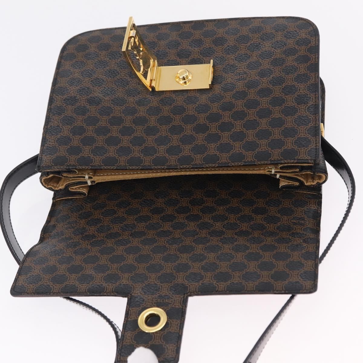 Celine Vintage Horse Carriage C Macadam Canvas and Leather, Black, Canvas, Shoulder Bag