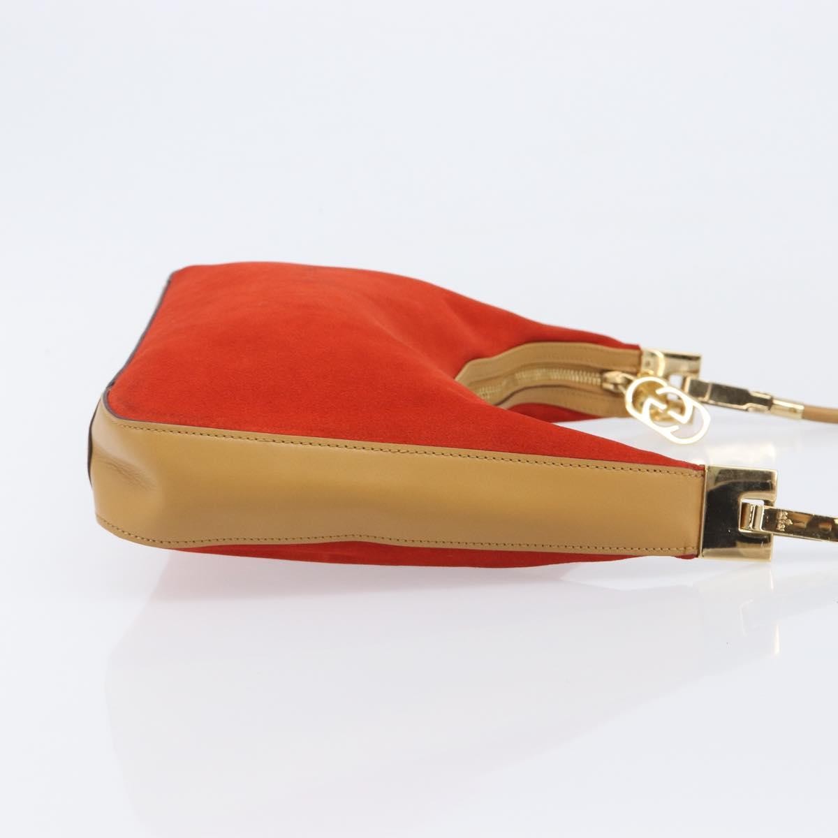 Gucci Vintage Zip Hobo Leather & Suede, Red, Suede, Shoulder Bag