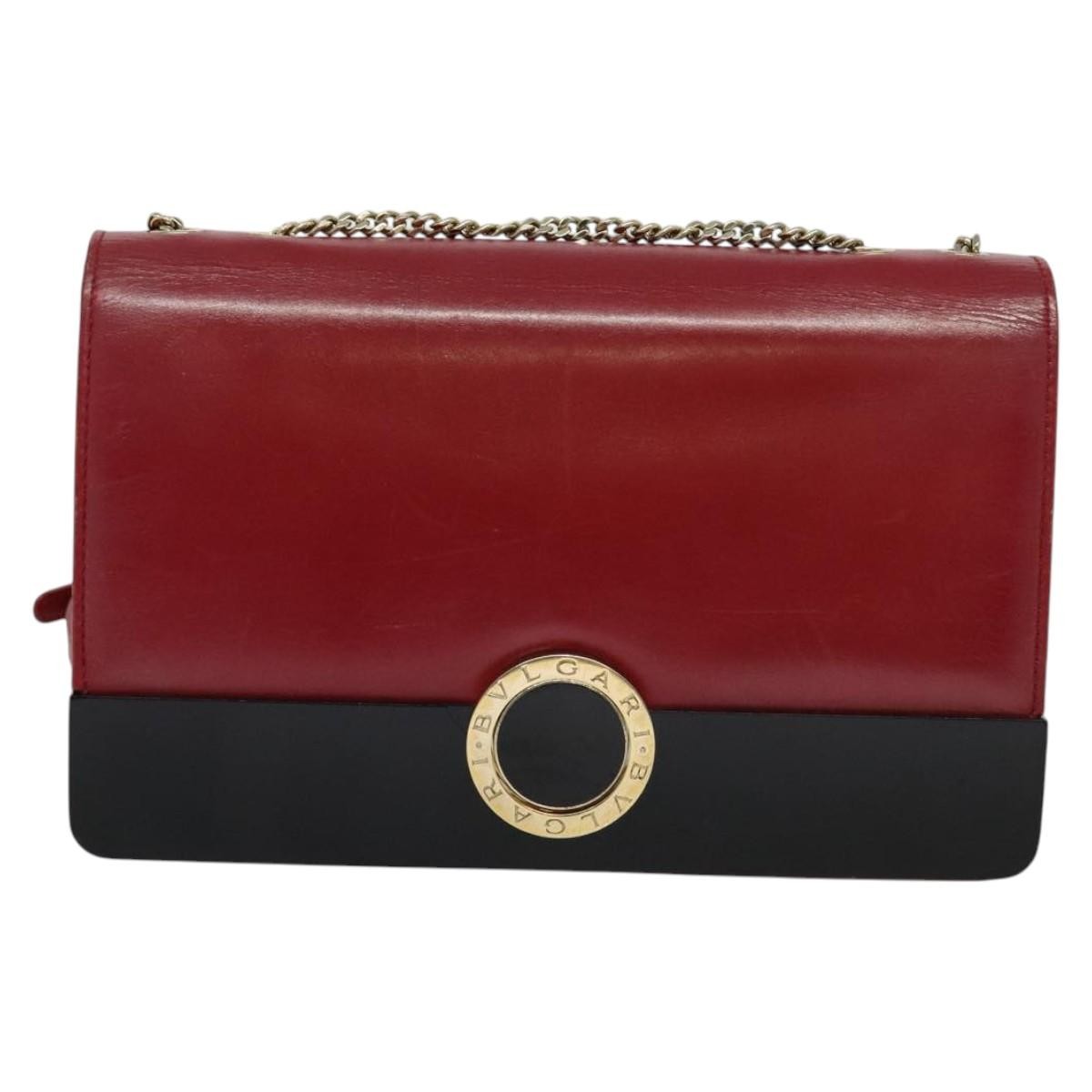 Bvlgari Signature Leather, Red, Leather, Shoulder Bag