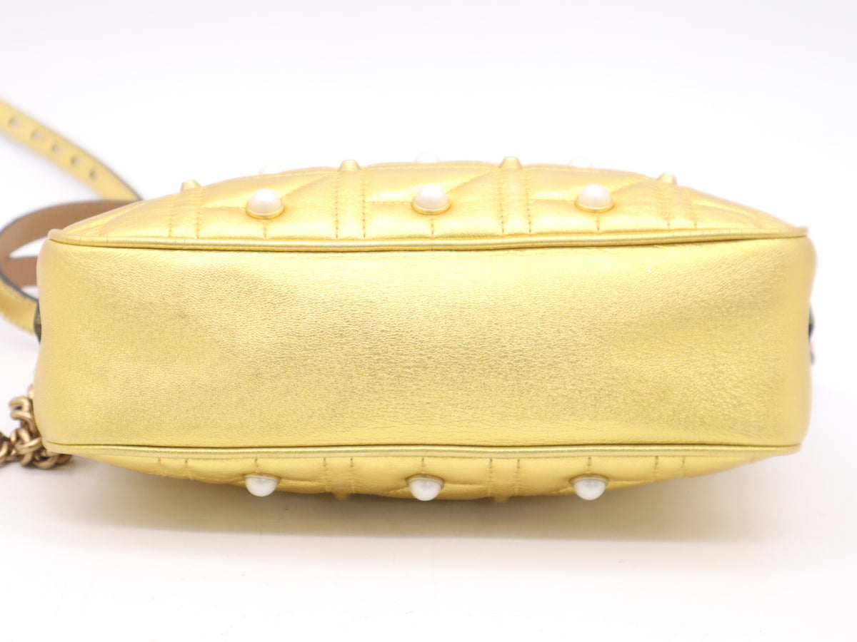 Gucci Pearly GG Marmont Embellished Matelasse Leather, Gold, Leather, Shoulder Bag