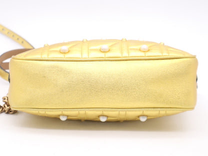 Gucci Pearly GG Marmont Embellished Matelasse Leather, Gold, Leather, Shoulder Bag