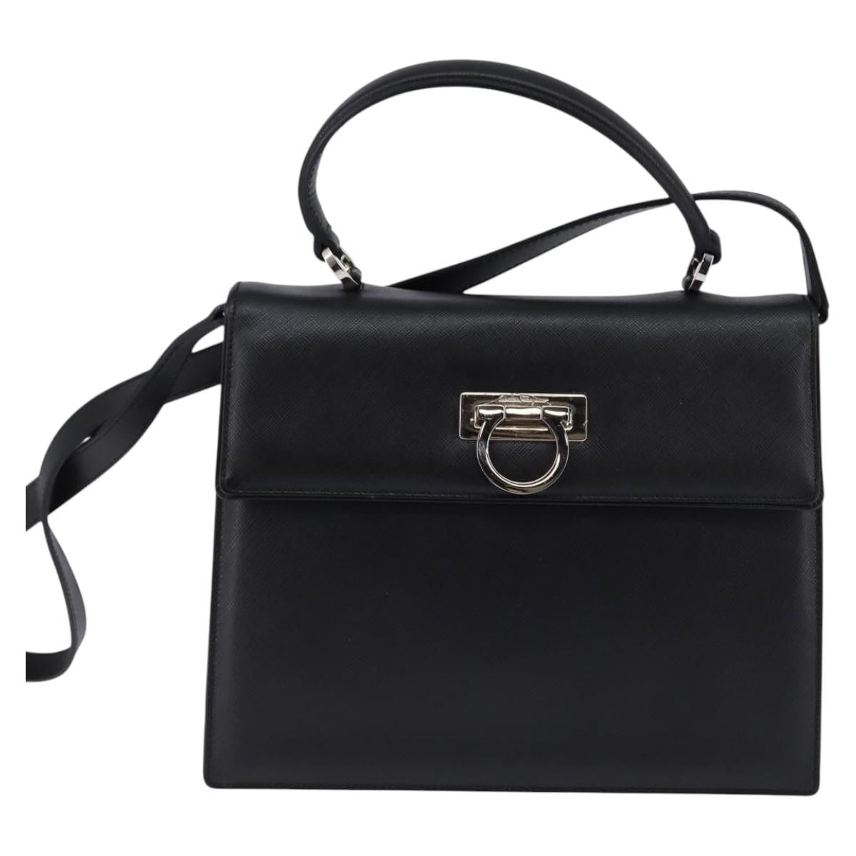 Salvatore Ferragamo Convertible Top Handle Leather, Black, Leather, Handbag