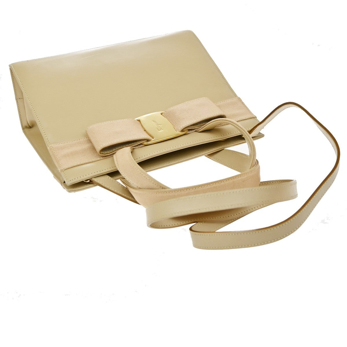Salvatore Ferragamo Convertible Vara Bow Leather, Beige, Leather, Tote Bag