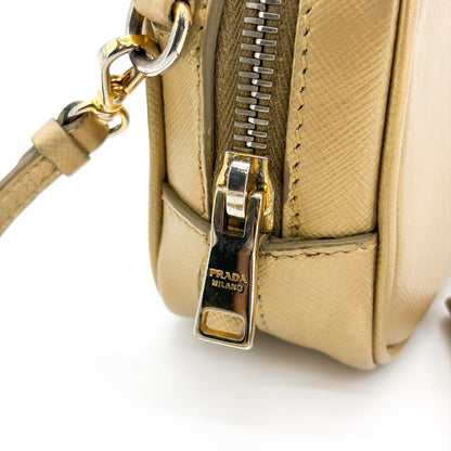 Prada Camera Saffiano Leather, Gold, Leather, Shoulder Bag