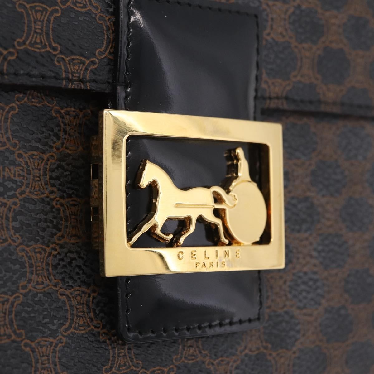 Celine Vintage Horse Carriage C Macadam Canvas and Leather, Black, Canvas, Shoulder Bag
