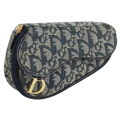 Christian Dior Vintage Saddle Coin Purse Diorissimo Canvas, Blue, Canvas, Card Holder