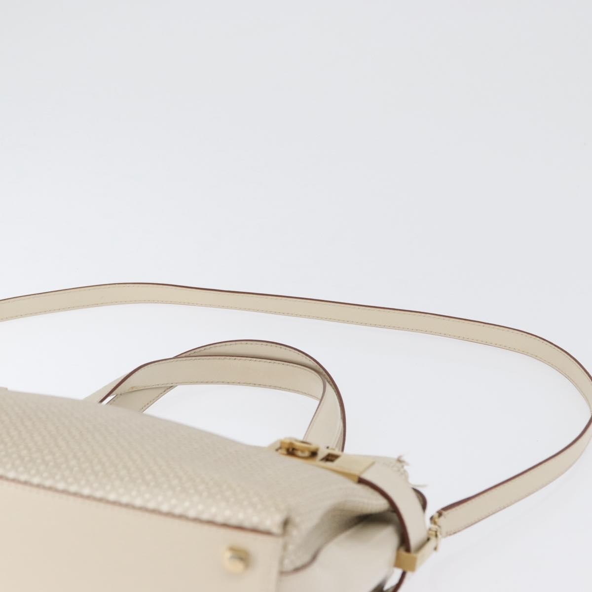 Salvatore Ferragamo Double Gancini Side Buckle Tote Leather, Beige, Leather, Handbag