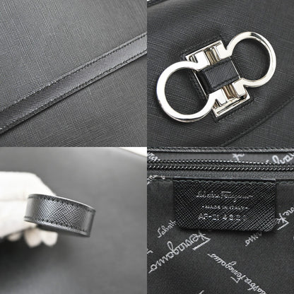 Salvatore Ferragamo Double Gancini Top Handle Saffiano Leather, Black, Leather, Handbag