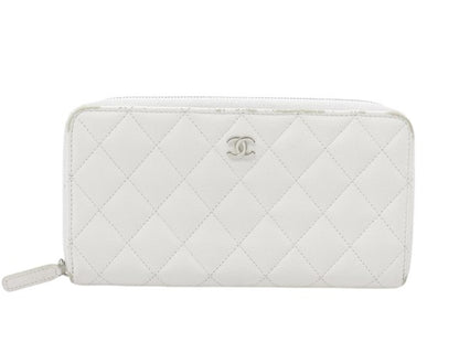 Chanel Trifold Flap Wallet Quilted Caviar, White, Leather, Wallet