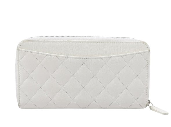 Chanel Trifold Flap Wallet Quilted Caviar, White, Leather, Wallet