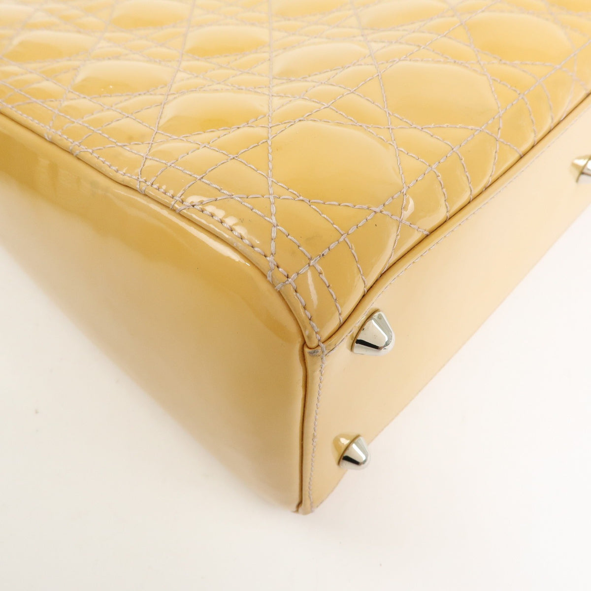 Christian Dior Vintage Lady Dior Cannage Quilt Patent, Yellow, Patent Leather, Handbag