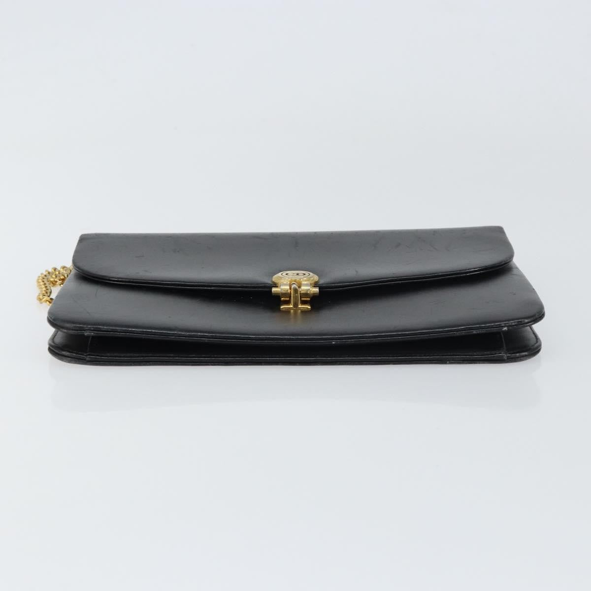 Christian Dior Vintage Chain Flap Leather, Black, Leather, Shoulder Bag