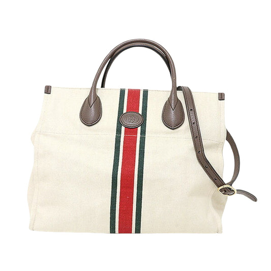 Gucci Cabas, White, Canvas, tote