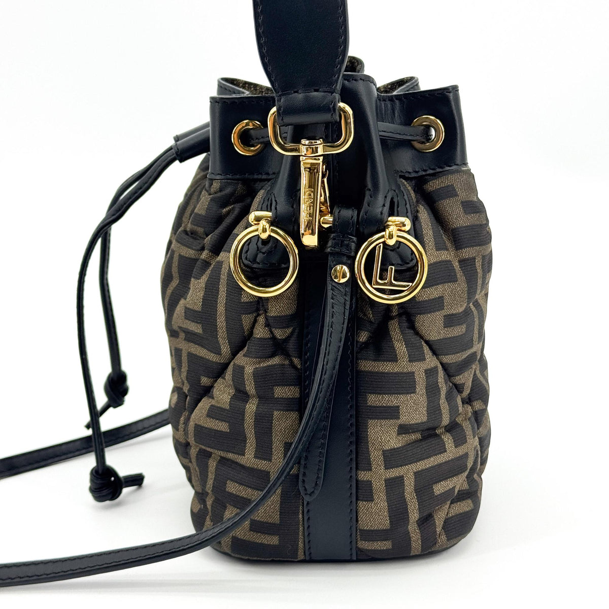 Fendi Mon Tresor Bucket Zucca Quilted Silk, Black, Canvas, Handbag