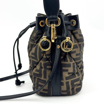 Fendi Mon Tresor Bucket Zucca Quilted Silk, Black, Canvas, Handbag