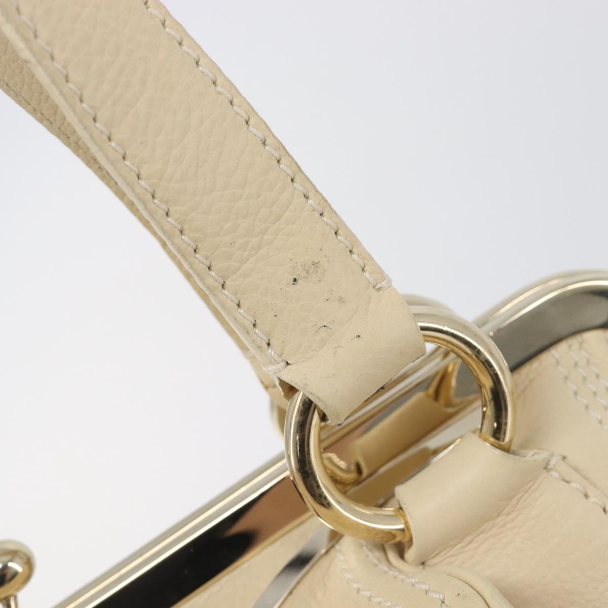 Celine Vintage Kisslock Frame Leather, Beige, Leather, Handbag
