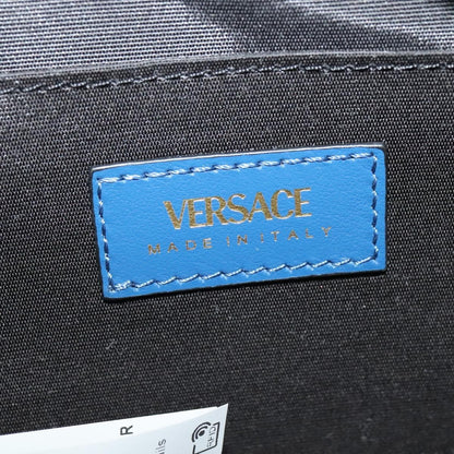 Versace Medusa Icon Front Slip Pocket Camera Quilted Denim, Blue, Canvas, Shoulder Bag