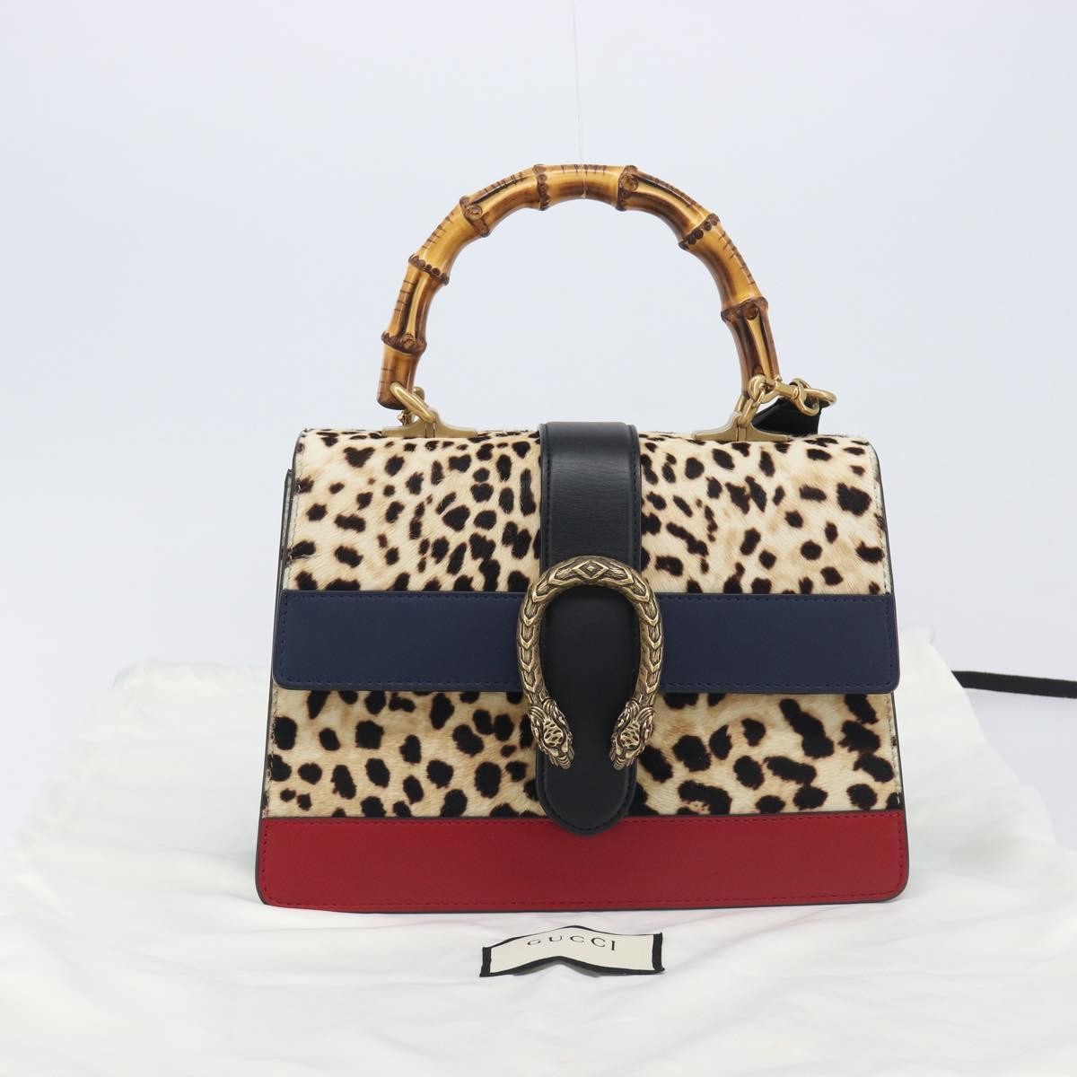 Gucci Dionysus Bamboo Top Handle Printed Pony Hair with Leather, Beige, Leather, Handbag