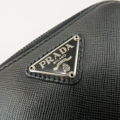 Prada Bifold Zip Around Saffiano Leather, Black, Leather, Wallet