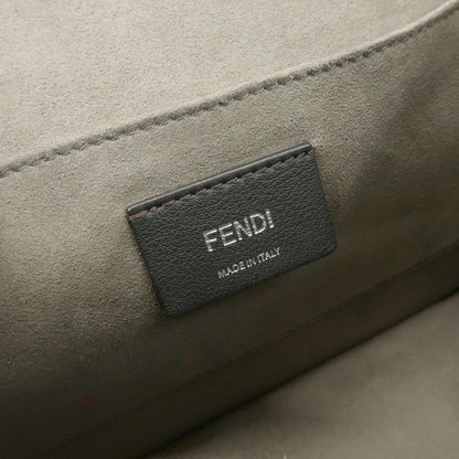 Fendi Kan I F Leather, Gray, Leather, Shoulder Bag