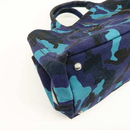 Prada Canapa Convertible Printed Canvas, Blue, Canvas, Tote Bag