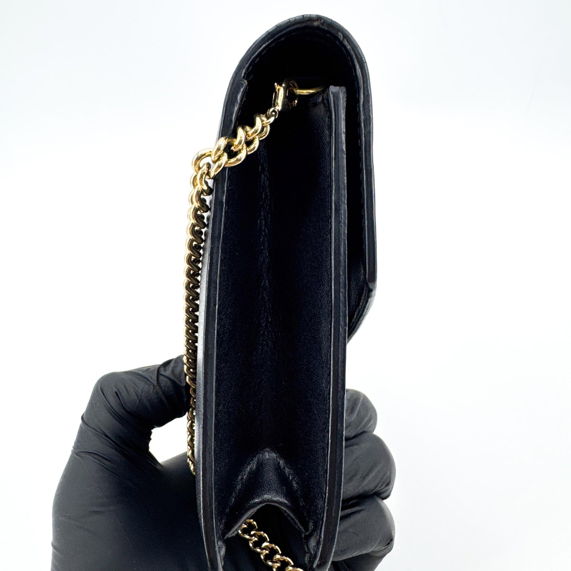 Fendi F is Fendi Envelope Wallet on Chain Leather, Black, Leather, Clutch