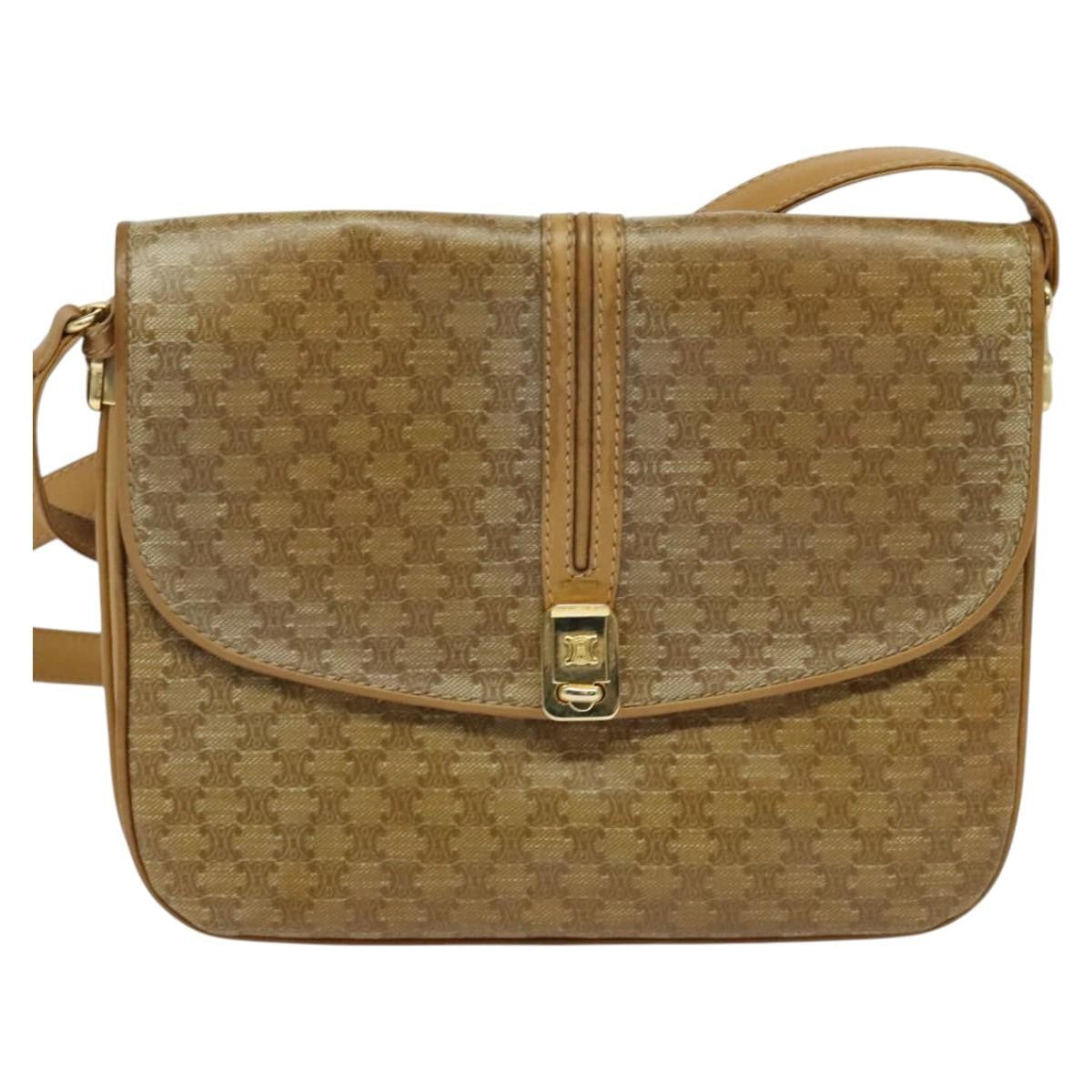 Celine Vintage Macadam Canvas and Leather, Beige, Canvas, Shoulder Bag