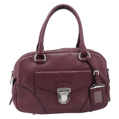 Prada Front Pocket Pushlock Convertible Boston Vitello Daino, Burgundy, Leather, Handbag