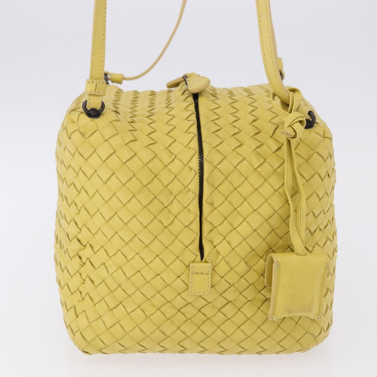 Bottega Veneta Zip Cube Messenger Intrecciato Nappa, Yellow, Leather, Shoulder Bag