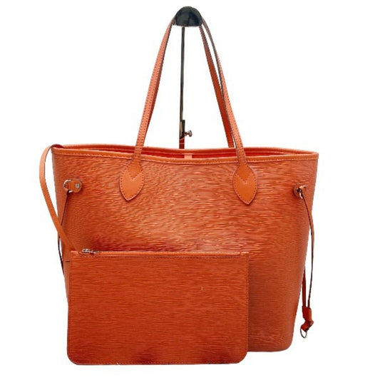 Louis Vuitton Neverfull MM, Orange, Leather, tote