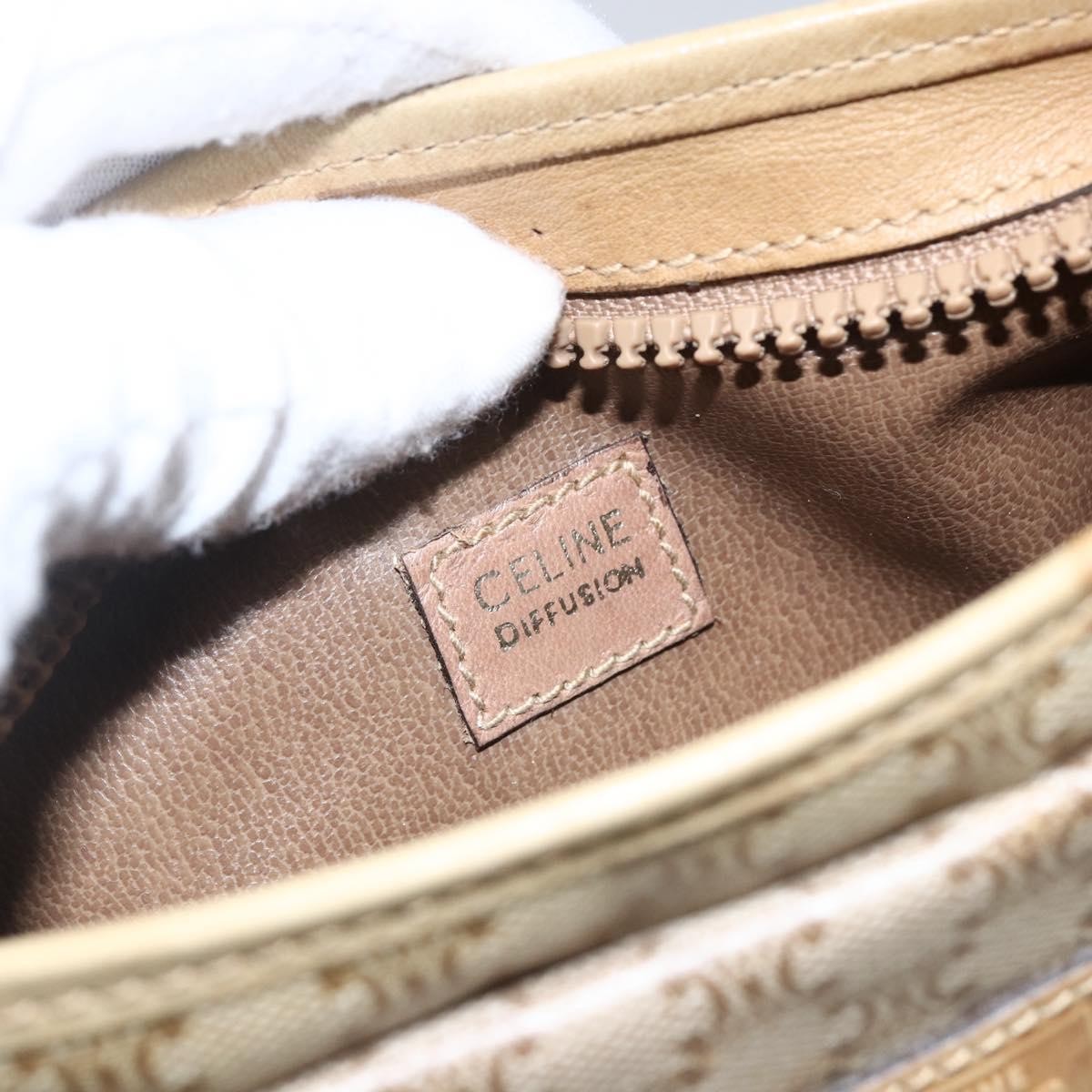 Celine Vintage Macadam Canvas, Beige, Canvas, Shoulder Bag