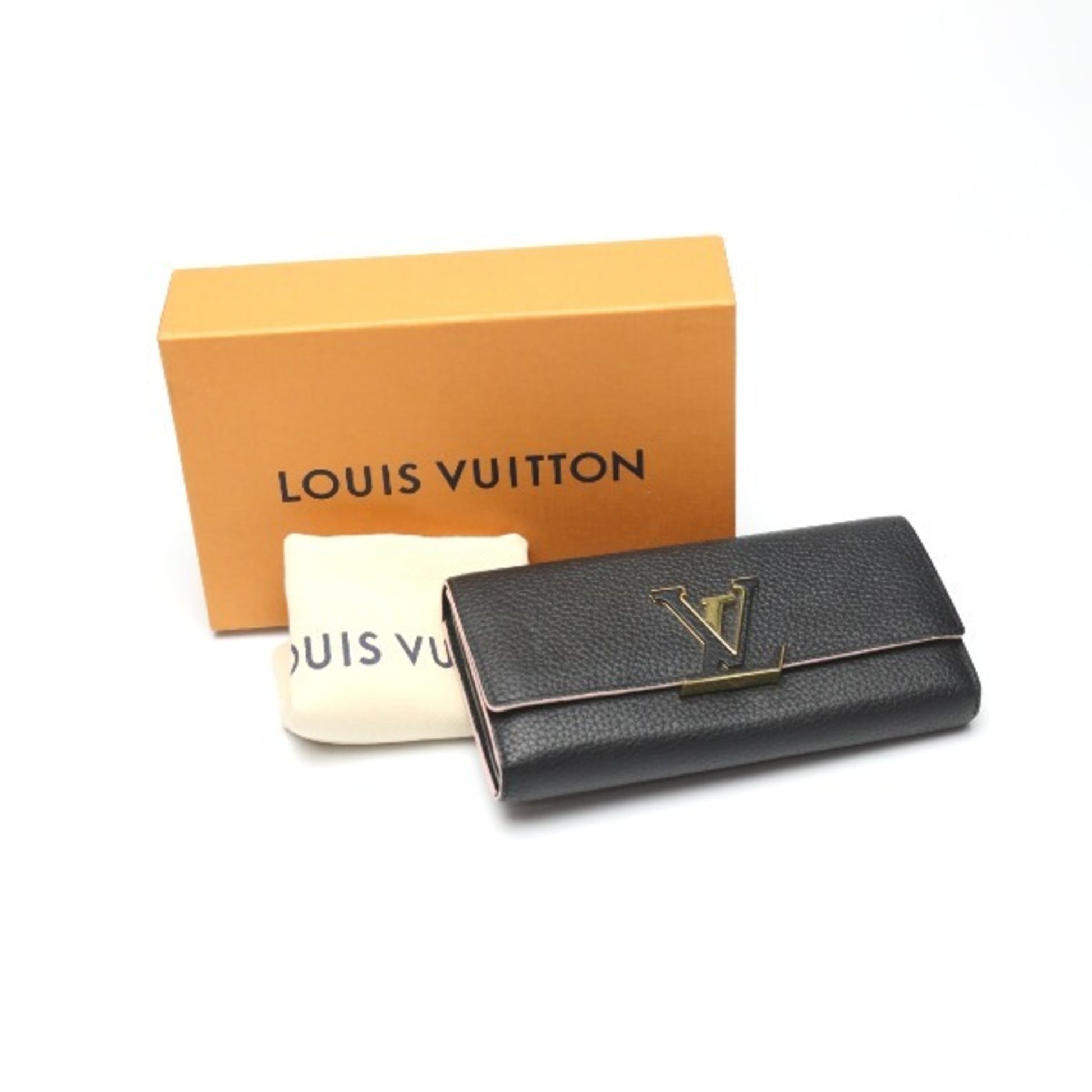 Louis Vuitton Capucines, Black, Leather, wallet