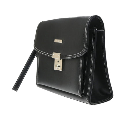 Saint Laurent Front Logo Plaque Convertible Clutch Leather, Black, Leather, Clutch