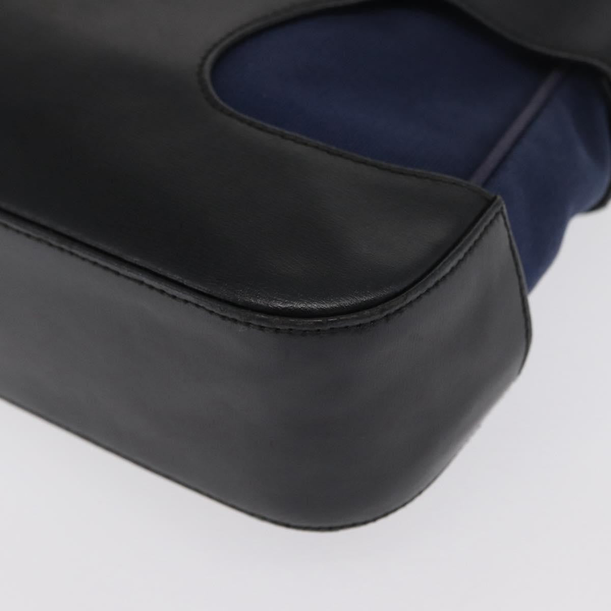 Salvatore Ferragamo Cut Out Leather and Canvas, Navy, Canvas, Shoulder Bag
