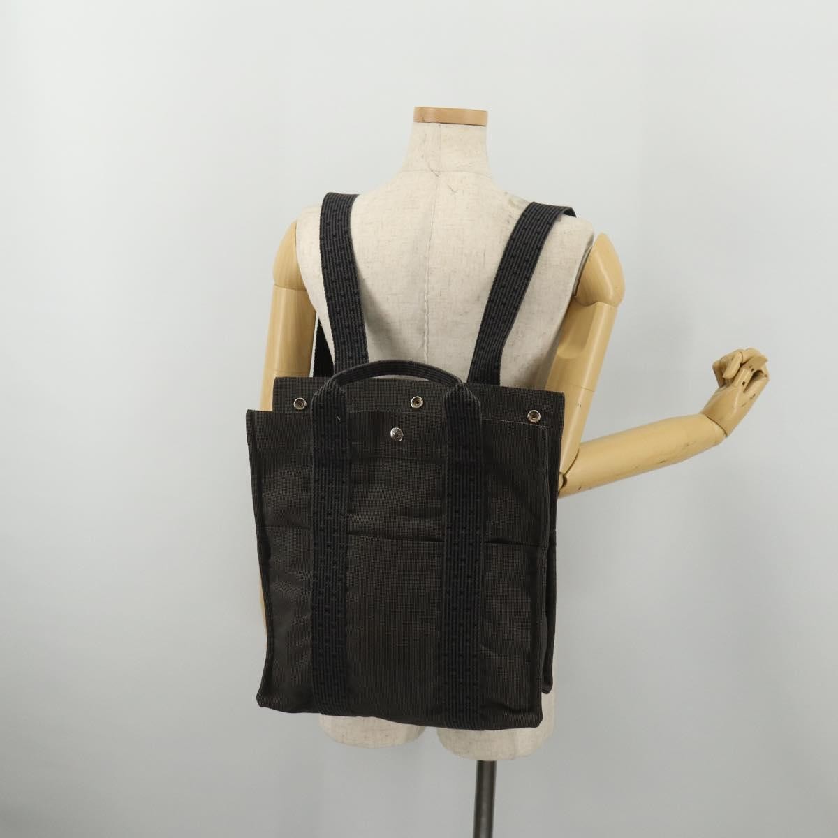 Hermes Herline Canvas, Gray, Canvas, Backpack