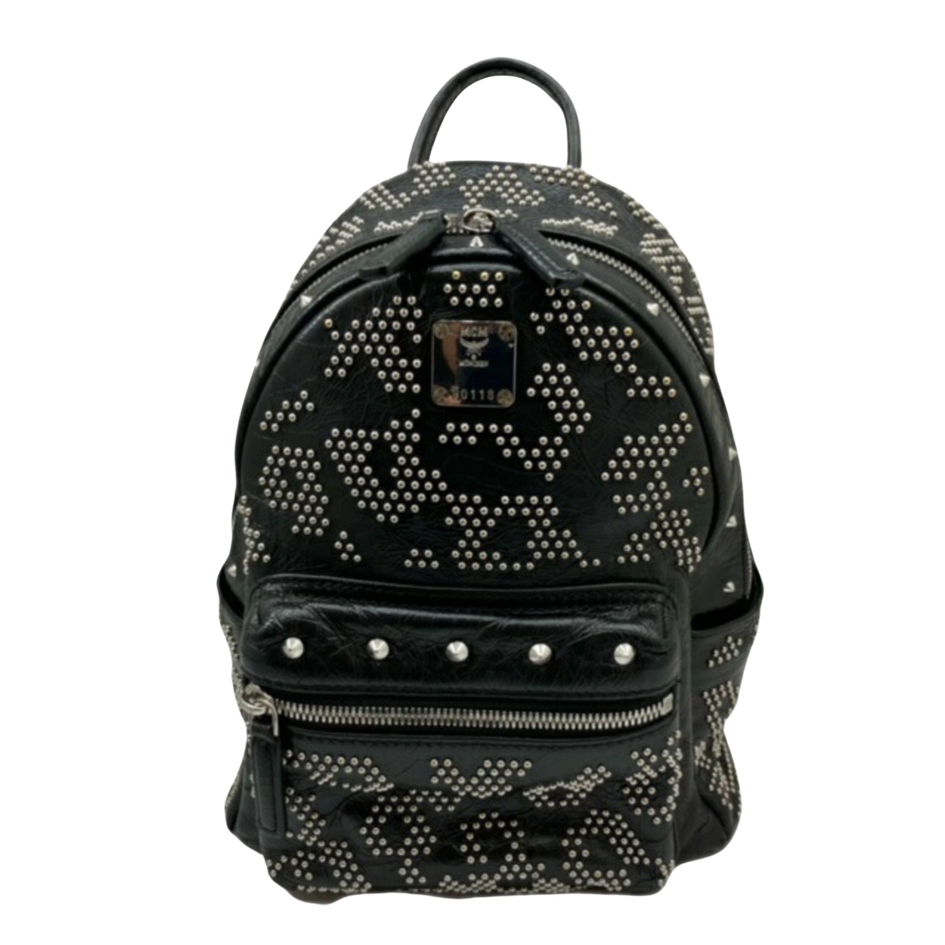 MCM Visetos, Black, Leather, backpack