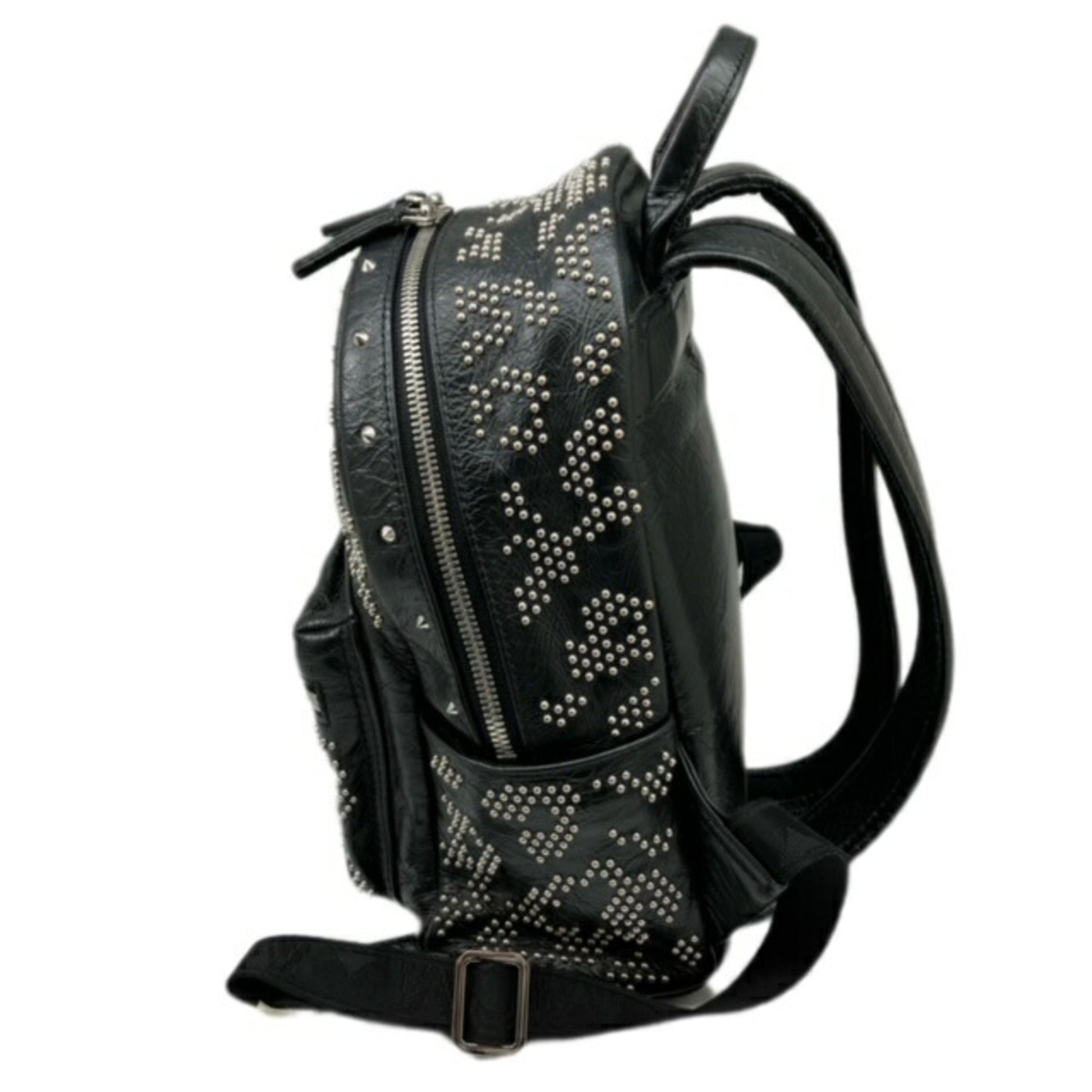 MCM Visetos, Black, Leather, backpack