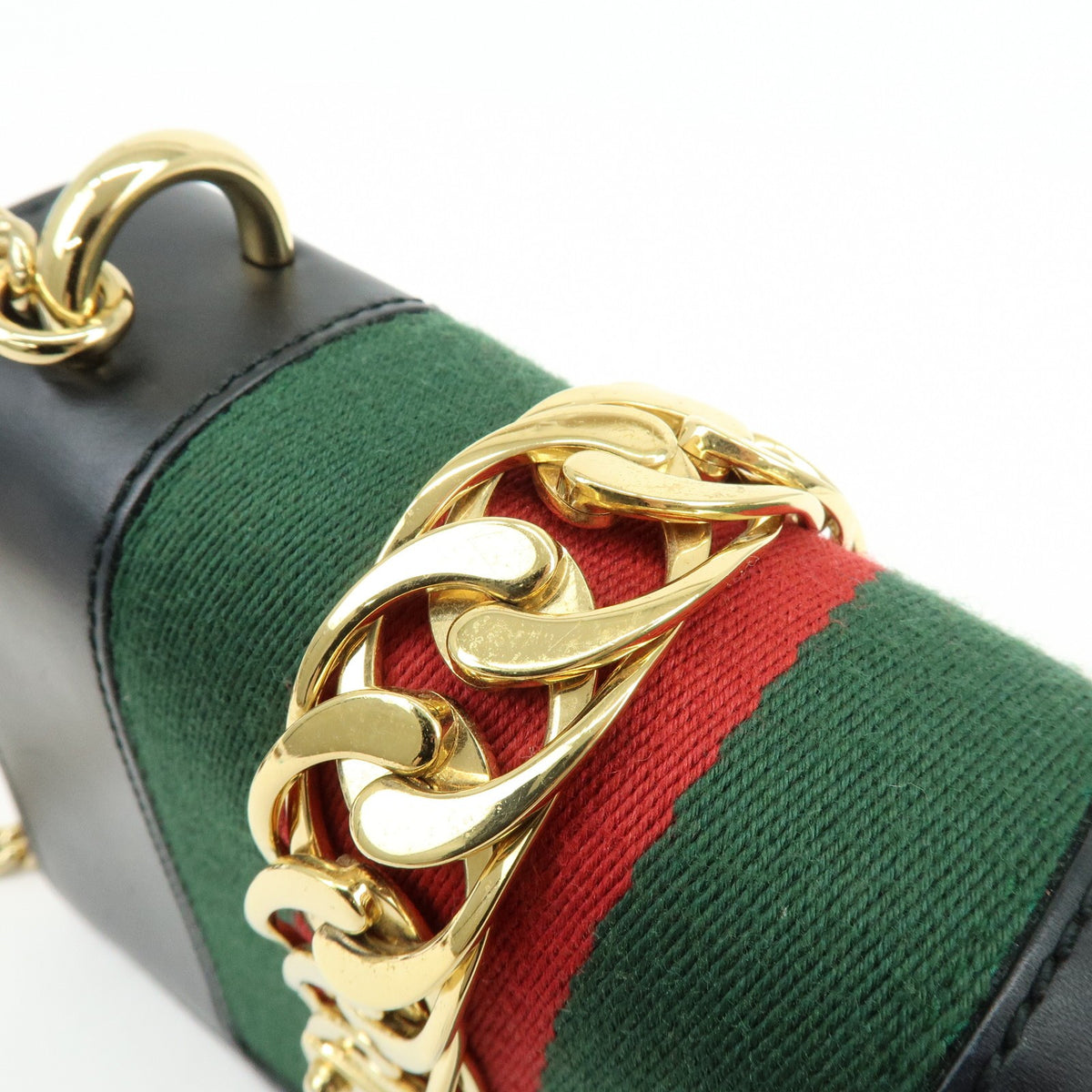 Gucci Sylvie Chain Leather, Black, Leather, Shoulder Bag