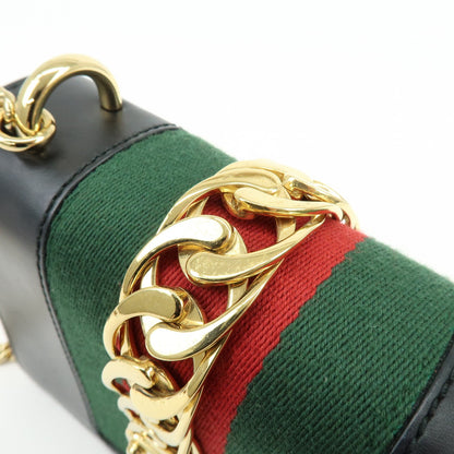 Gucci Sylvie Chain Leather, Black, Leather, Shoulder Bag
