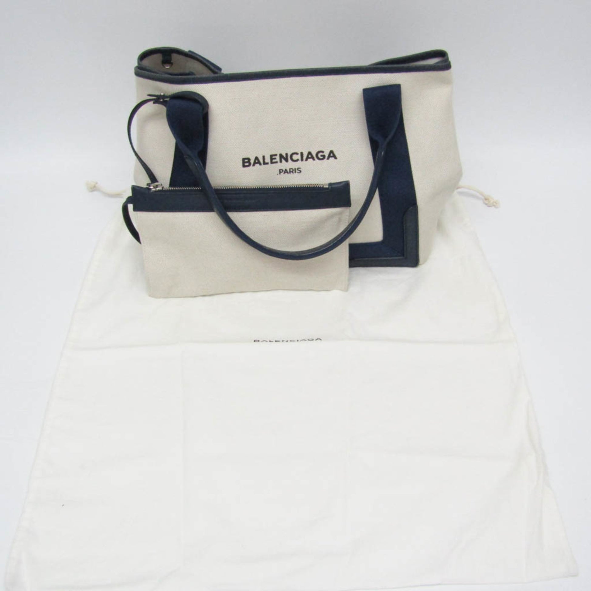 Balenciaga Navy Cabas, White, Canvas, handbag