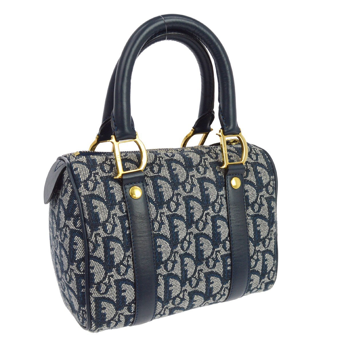 Christian Dior Vintage Trotter Boston Diorissimo Canvas, Navy, Canvas, Handbag