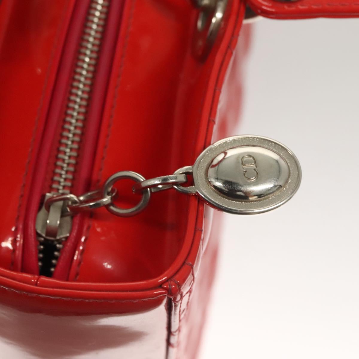 Christian Dior Vintage Lady Dior Patent Patent leather, "red + Silver", Patent Leather, Handbag