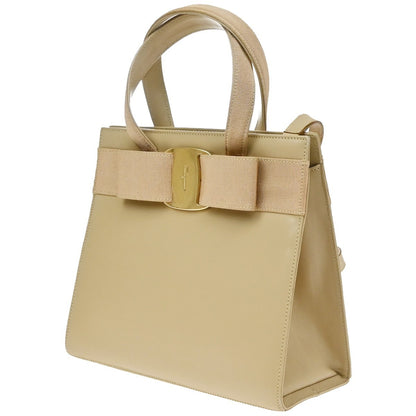 Salvatore Ferragamo Convertible Vara Bow Leather, Beige, Leather, Tote Bag