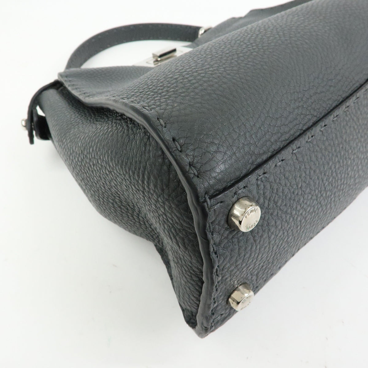 Fendi Selleria Peekaboo Leather, Gray, Leather, Handbag