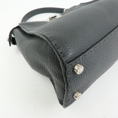Fendi Selleria Peekaboo Leather, Gray, Leather, Handbag