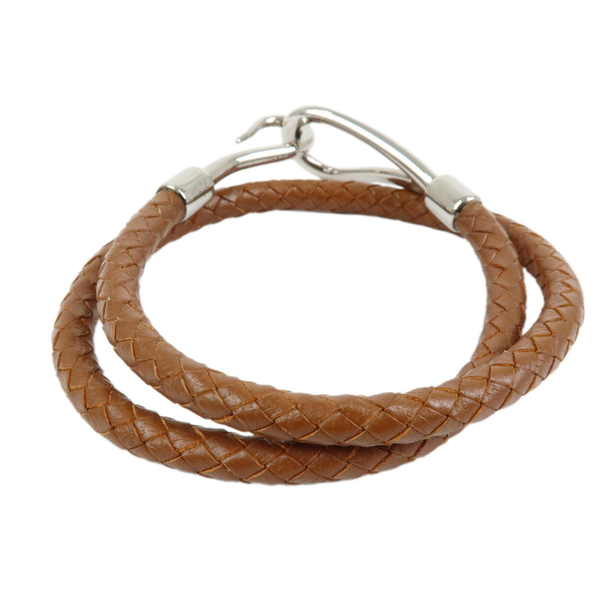 Hermes Jumbo Hook Double Tour Leather and Metal, Brown, Leather, Bracelet